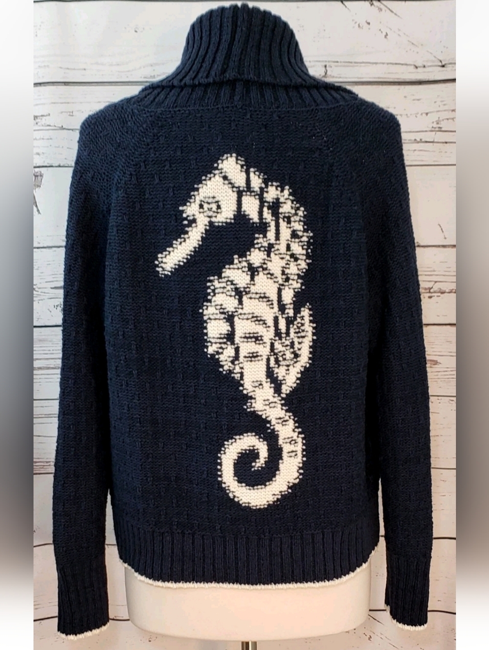 Anthropologie Maeve Seahorse Cardigan Sweater, Size M, Blue, White *NEW & RARE!* - Picture 12 of 15